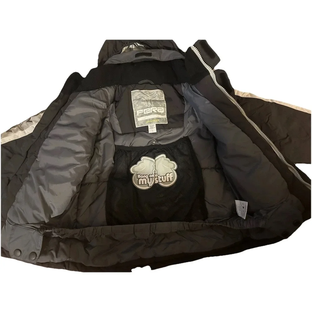 Fera Ski Jacket size 5 black Full Zip unisex Hooded snow